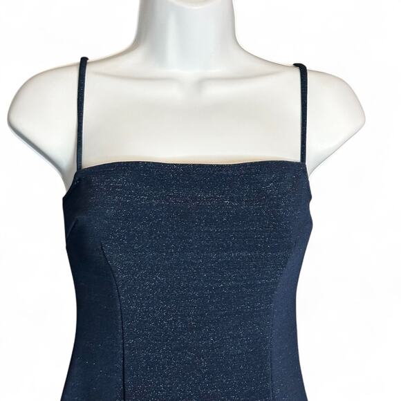 Vintage 80s XOXO Blue Glitter Mini Dress Sz 5 Spaghetti Strap Bodycon Glam Party - Picture 5 of 10